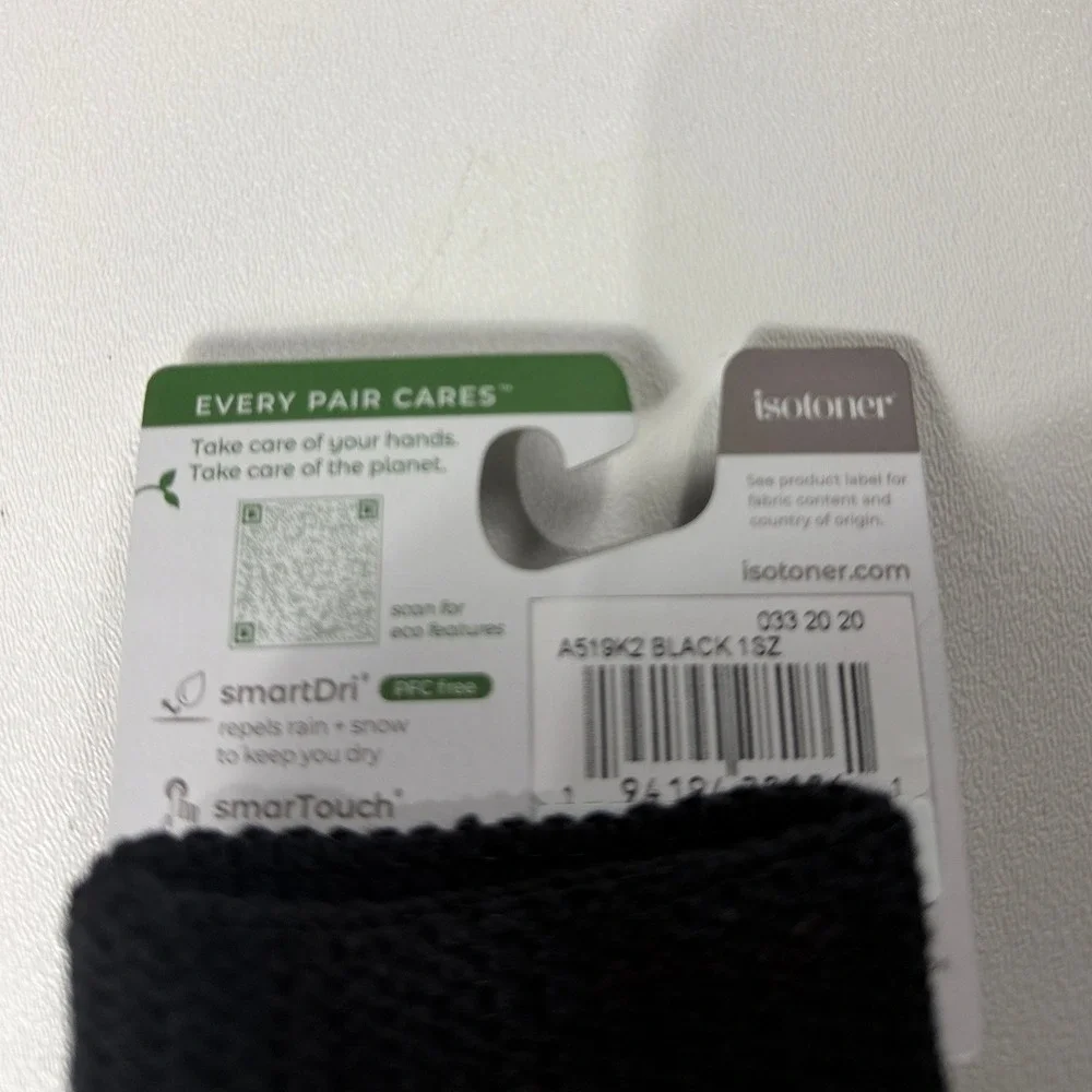 Isotoner Womens Black smartDri smartTouch Eco Comfort Knit Gloves A519K2 1SZ NEW
